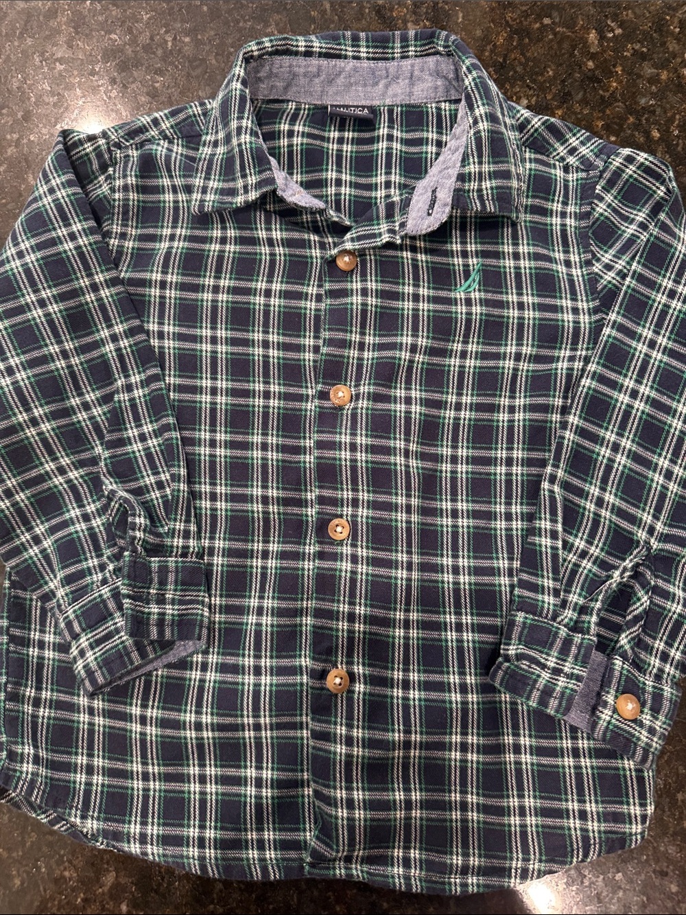 Nautica Navy & Green Plaid Long-Sleeve Button-Down Shirt